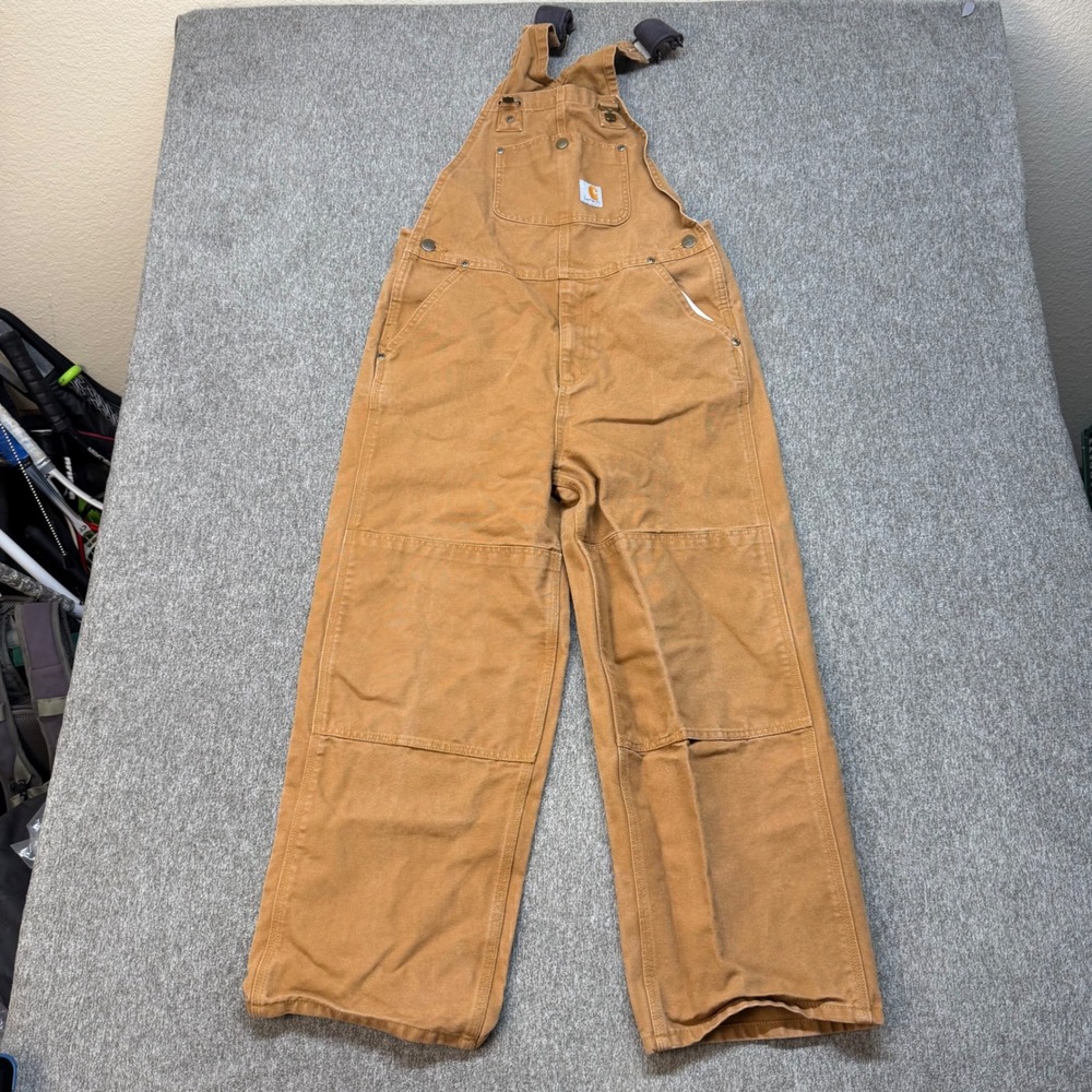 Carhartt Double Knee Bib Overalls Brown Duck Canvas Workwear Size 12 RN 13706